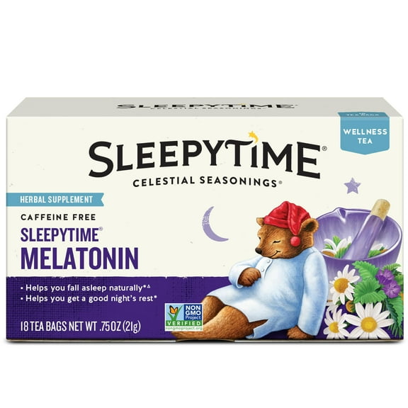 Celestial Seasonings Sleepytime Wellness Tea Plus Melatonin, Caffeine Free, 18 Tea Bags Box YU4