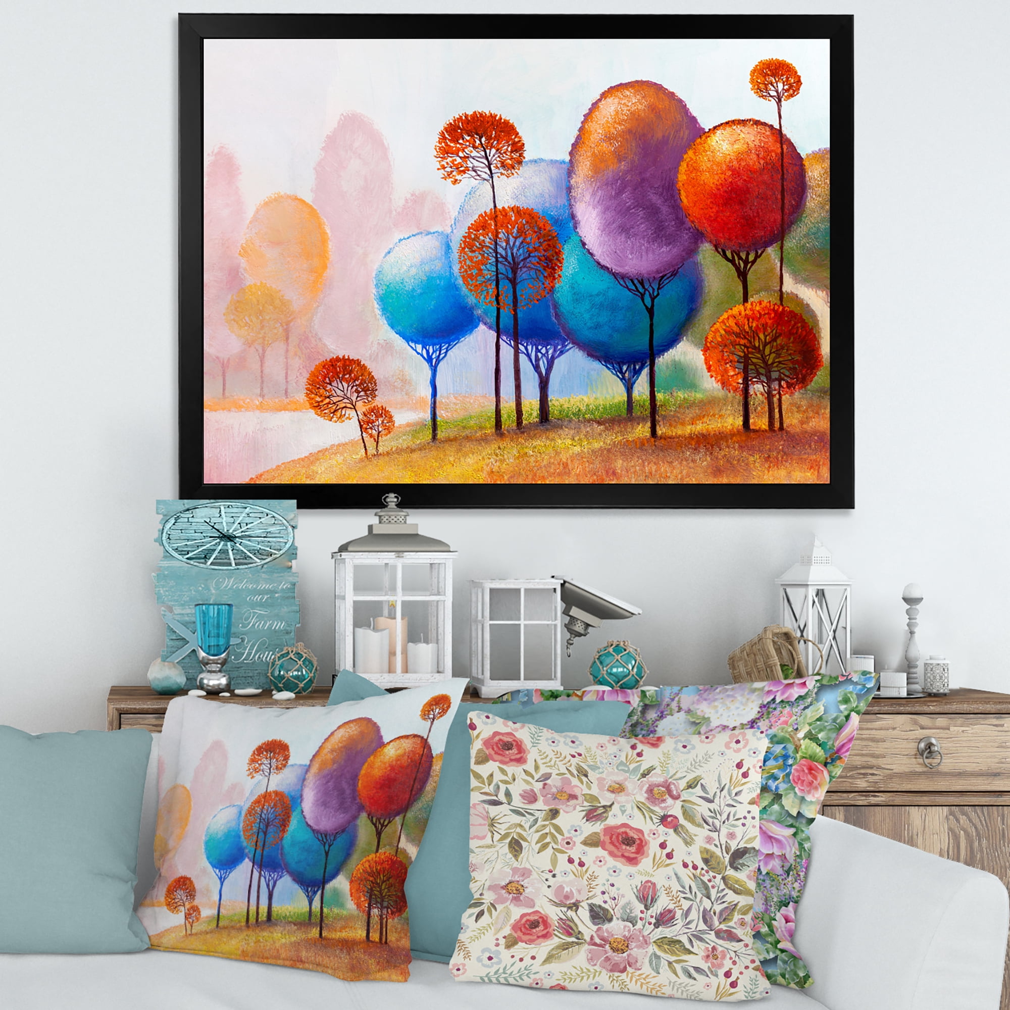 Designart 'Colourful Trees Abtract Impression III' Traditional Framed Art Print