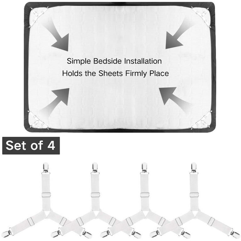 Bed Sheet Holder Corner Straps - 8 pcs White, Mattress Cover Clips to Hold  Sheets in Place, Adjustable Bed Bands, Elastic  Fasteners/Grippers/Suspenders Fitted for Bedding, Keepers, Bedsheet Tie  Downs 