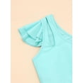 thumbnail image 5 of YiZYiF Girls 2-Piece Tropical Print Swimsuit Asymmetrical Ruffle Crop Top with Shorts Tankini Set Blue 16, 5 of 7