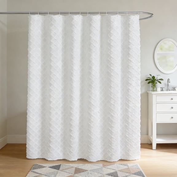 White Tufted Shower Curtain