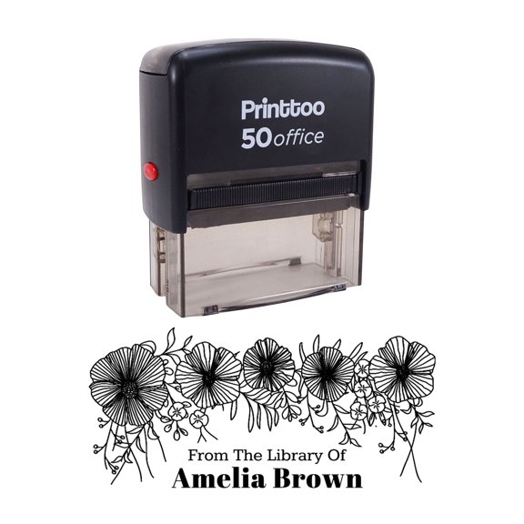 Printtoo Personalized Black Self Inking Custom Teacher Favor Stamp Custom Library Rubber Stamper-68 x 30 mm