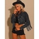 thumbnail image 2 of Chaqueta Vaquera Corta para Mujer con Borlas Botones de Manga Larga Abrigo Vaquero Informal Negro L, 2 of 6