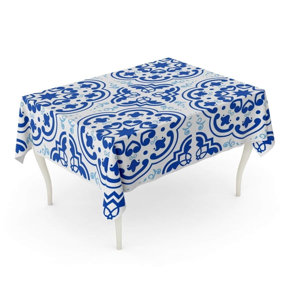 LADDKE Azulejos Portuguese Floor Lisbon Indigo Blue Tiles Vintage Geometric Ceramic Tablecloth Table Desk Cover Home Party Decor 52x70 inch