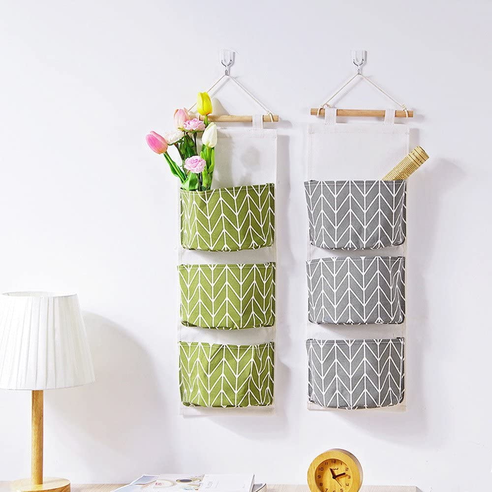 Wall Hanging Storage Bag Over The Door Closet Organizer 4pcs Washroom Kitchen Premium Cotton and Linen Fabric for Bedroom Living Room and Office