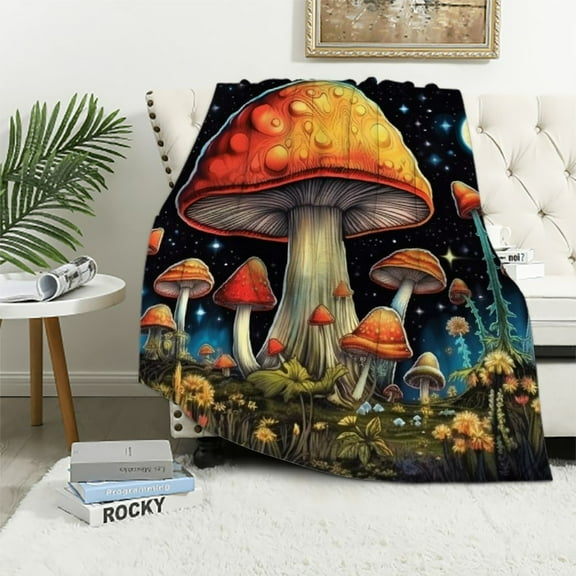 JRXY Mushroom Blanket Colorful Mushroom Throw Blankets Mushroom Decor Stuff Gift Mushroom Throw and Blanket for Sofa Living Room Bedroom Ultra Soft White