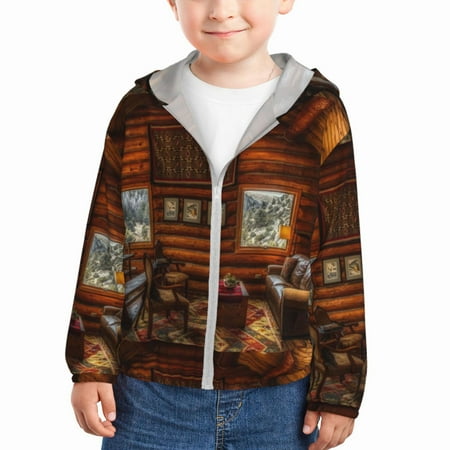 

Lukts Log Cabin Inside Print Children s Long-Sleeved Sun Protection Clothing Hooded Sweatshirts for Boys and Girls Outdoor Sports-18 Months