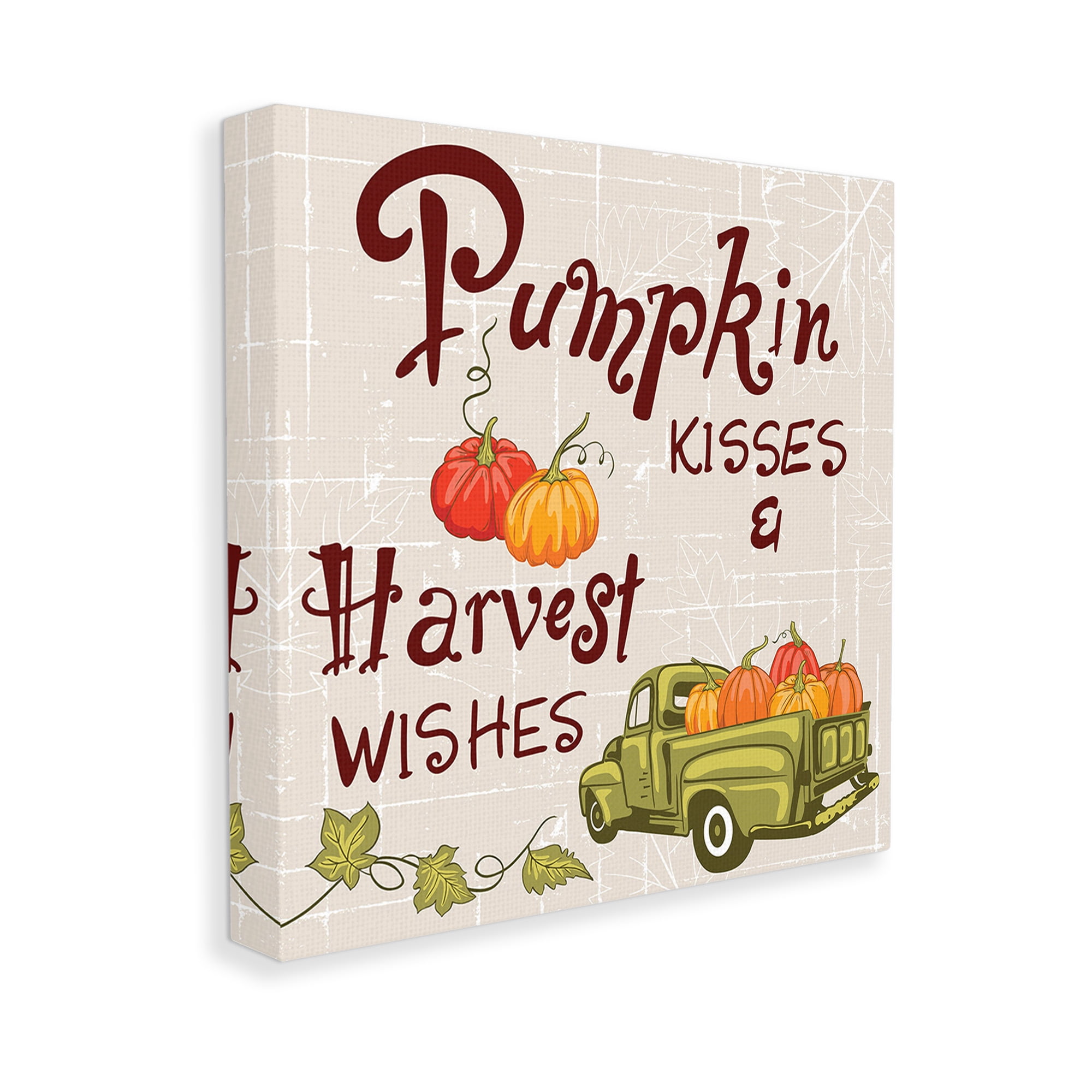Stupell Industries Farmhouse Pumpkin Kisses Holiday Painting Gallery Wrapped Canvas Art Print Wall Art, 30 x 30