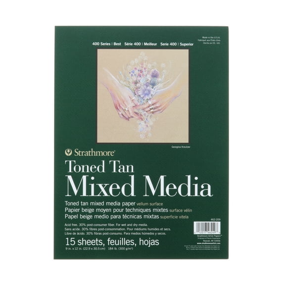 Strathmore Toned Mixed Media Paper Pad, 400 Series, 9" x 12", 15 Sheets, Tan