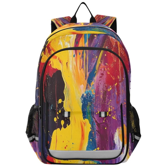 Flip-Top Backpack 17L Capacity Lightweight Bookpack Reflective Safety Strips & Adjustable Chest Strap Flames and Sparks Painting