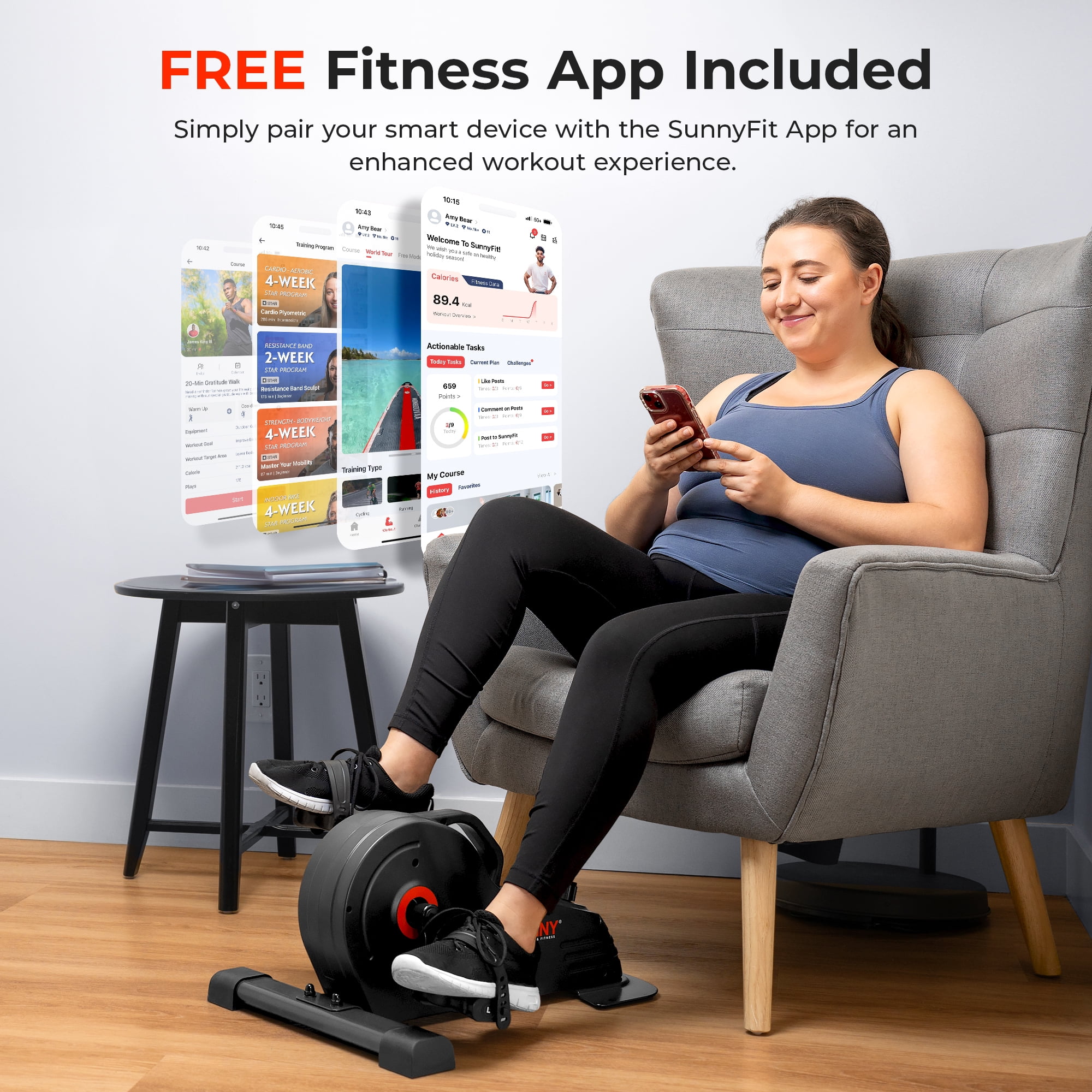 Sunny Health & Fitness Dual-Function Arm / Leg Under-Desk Mini Bike, Portable Cardio Peddler for Home Office, Cycle Exerciser for Seniors, w Connected SunnyFit® App Free Membership – SF-B0891SMART