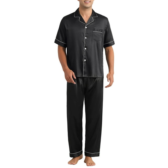 CONJUNTO DE PIJAMAS DE SATÉN CHIC INSPIRADOR PARA HOMBRES 2 PIEZAS ROPA DE CAMA CAMISA DE NOCHE PANTALONES DE NOCHE ROPA DE CASA
