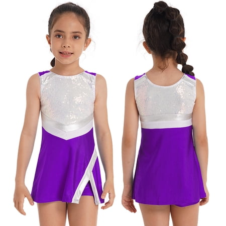 Alvivi Kids Girls Dance Outfits Tennis Sport Uniform Sequins Dress Shorts 2Pcs Set 4-14