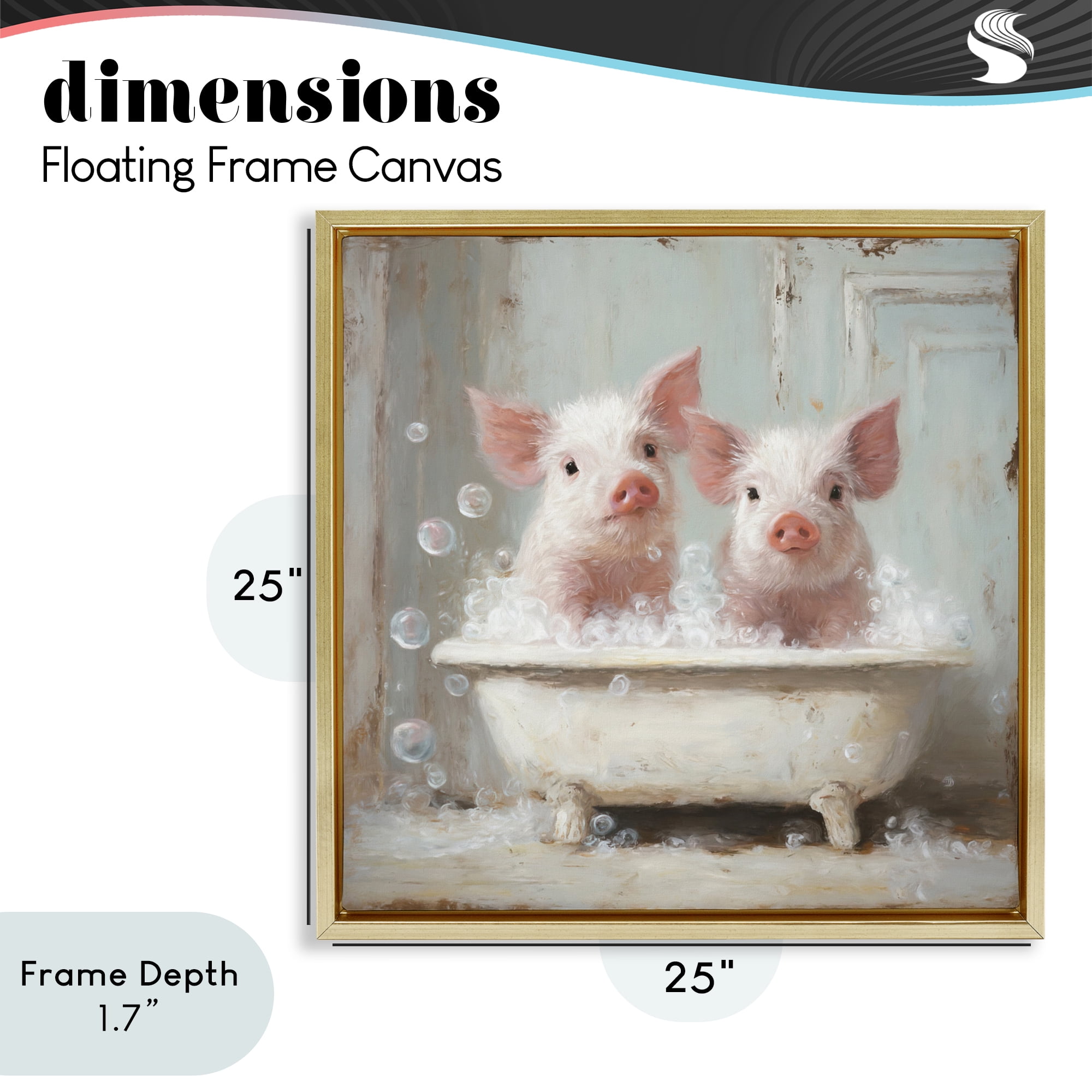 Stupell Industries Piglet Bubble Bath Gold Framed Floater Canvas Wall Art, design by Tina LeCour
