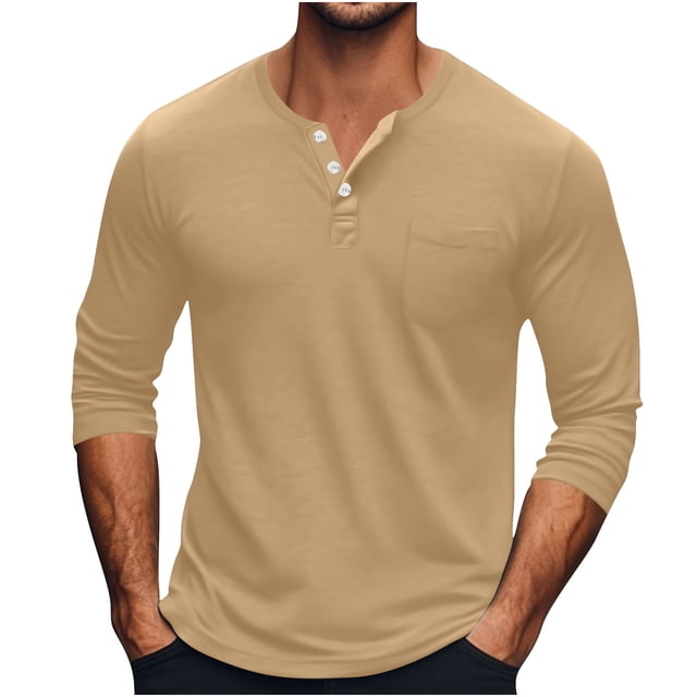 Npasoilc Tops for Men Men's Breathable Solid Color Long Sleeves Round Neck Shirt