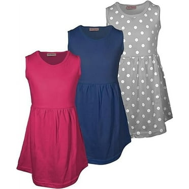 MISS POPULAR Girls 3 Pack Tank Skater Dress Soft Cotton Cute Designs Spring Summer | Sizes 4-16