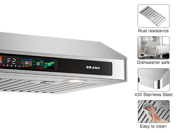 36 inch Range Hood, 900 CFM Powerful Kitchen Vent Hood with Voice/Touch/Gesture Control, Stainless Steel & Tempered Glass