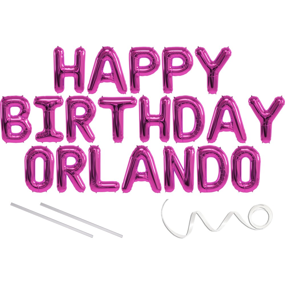 Orlando, Happy Birthday Mylar Balloon Banner Pink 16 inch Letters