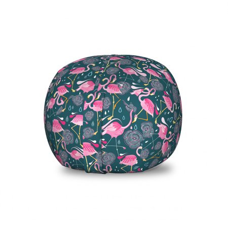 Flamingo Storage Toy Bag Chair  Exotic Pink Birds with Doodle Style Flowers Tropical Flora and Fauna  Stuffed Animal Organizer Washable Bag  Large Size  Dark Teal Pink Pale Blue  by Ambesonne