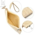 thumbnail image 4 of Gustave Women Fashion Handmade Straw Clutch Bag Zipper Wristlet Purse Beach Handbag Bohemian Straw Knitted Bag, Khaki, 4 of 8