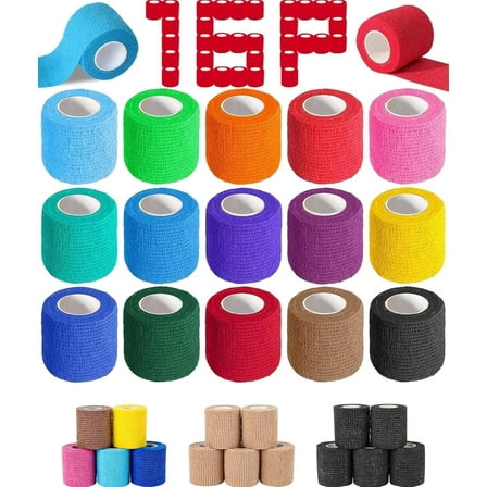 16 Pack Self Adhesive Bandage Wrap, 2" X 5 Yards Colored Athletic Tape for Stretch Athletic, Wrist, Ankle
