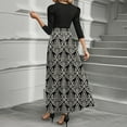 thumbnail image 4 of WTOBBY Women's Fashion Floral Stitching Belted Round Neck 3/4 Sleeve Dress, Elegant Casual Midi Dress with Feminine Details for Office Wear,Light Gray M, 4 of 4