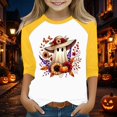 thumbnail image 2 of Otqutp Girls Pumpkin Shirt 3/4 Length Sleeve T-Shirts Halloween Shirts for Kids Flower Ghosts Prints Spooky Horror Party Parade Tops, 2 of 5