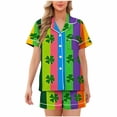 thumbnail image 2 of PNTUTB St. Patrick's Day Women's Fashion Print Casual Comfortable Short Sleeve Collared Top and Shorts Pajama Set, 2 of 6