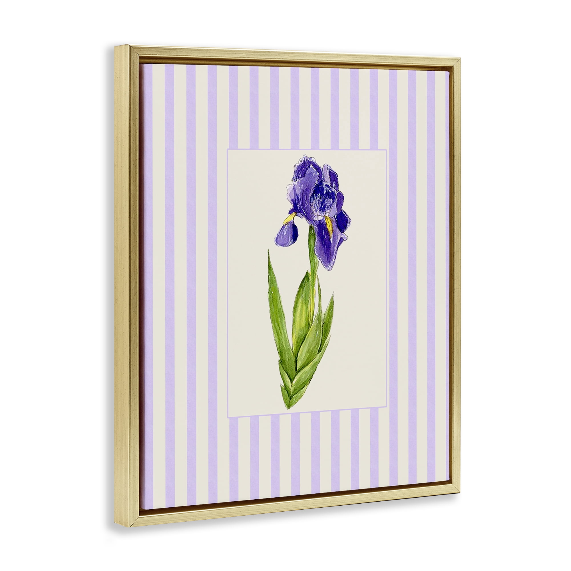 Purple Stripe Iris Gold Framed Floater Canvas Wall Art, design by Lisa Wehmeyer