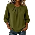 thumbnail image 2 of SSZMDLB Women Round Neck 3/4 Sleeve Pleated Blouse Casual Basic Summer Tops Fashion Tee Shirt Comfy Vacation Outfits Work Clothes, Green 2XL, 2 of 9