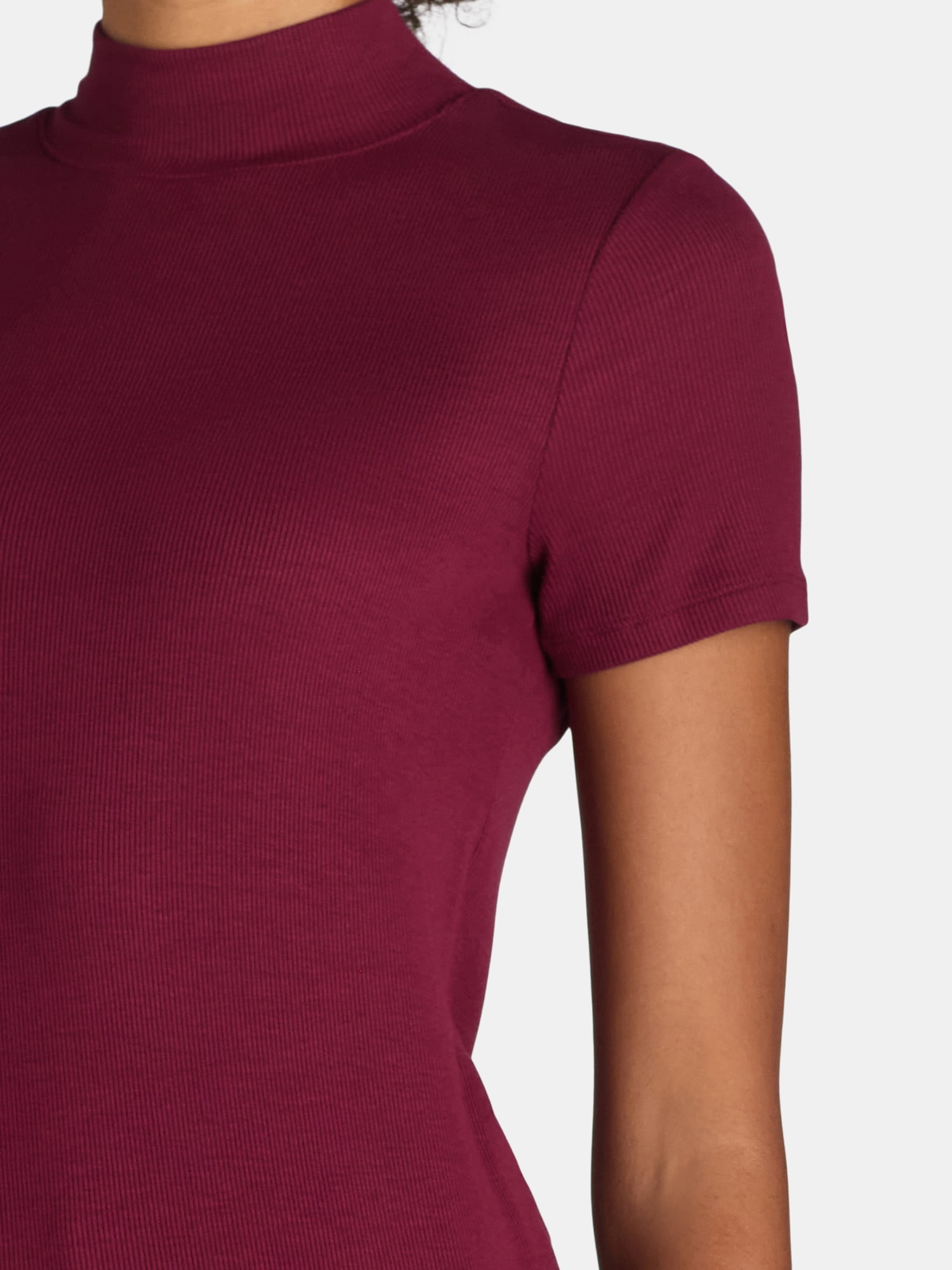 Time and Tru Women's Mock Neck Top with Short Sleeves, 2-Pack, Sizes XS-XXXL