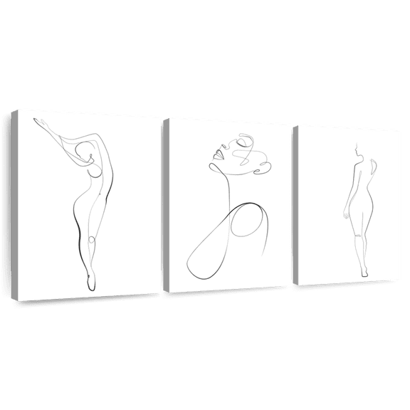 Elephant Stock Woman's Poise I Wall Art - Horizontal Multi Panel Canvas - Hallway Wall Decor - People Multi Panel - White And Black Decor - 26" x 12"