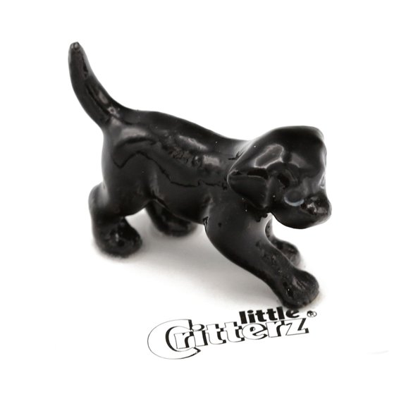 Little Critterz Black Dog Lab Shadow Hand-painted - Home Decor Animal Decorative Figurine Birthday Gift - Miniature Porcelain Figurine