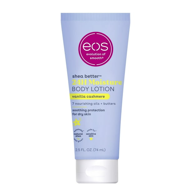 Loción corporal eos 24H Moisture, vainilla y cachemir, 75 ml, tamaño de viaje