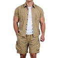 thumbnail image 5 of Bpyeka Men's Big & Tall Casual Two-Piece Matching Set, Button Down Collar Short Sleeve Shirt & Drawstring Cargo Shorts, Multi-Pocket Workwear Outfit, 3XL-5XL, 5 of 8