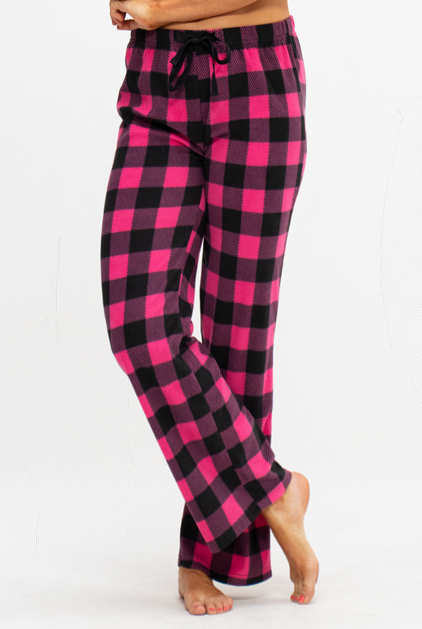 thumbnail image 7 of DEVOPS 2 Pack Women's Buffalo Plaid Plush Fleece Pajama Pants Sleepwear (X-Small, White/Fuchsia Black), 7 of 7
