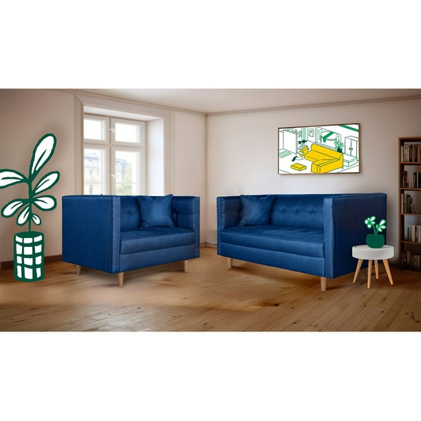 Sala 3-2 Makora de lino Azul Modelo Milliani