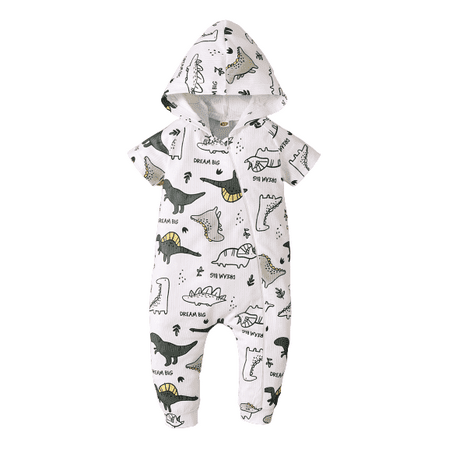 

NZRVAWS Newborn Baby Boys 6 Months Baby Boys Jumpsuit Onesies 9 Months Baby Boys Bodysuit Dinosaur Print Hoodie Romper White