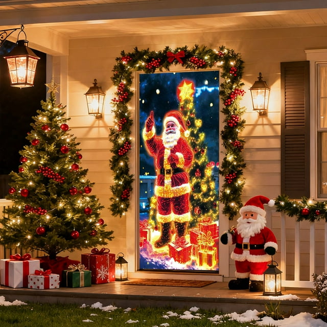 Decoraciones navideñas de NYlon, puerta fluorescente navideña, cubierta de puerta, fondo, adornos navideños, decoraciones navideñas para exteriores, decoraciones navideñas, decoración navideña