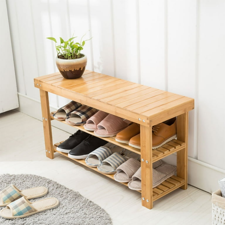3-Tier Bamboo Shoe Rack Bench up to 300lbs Sturdy Shoe Organizer