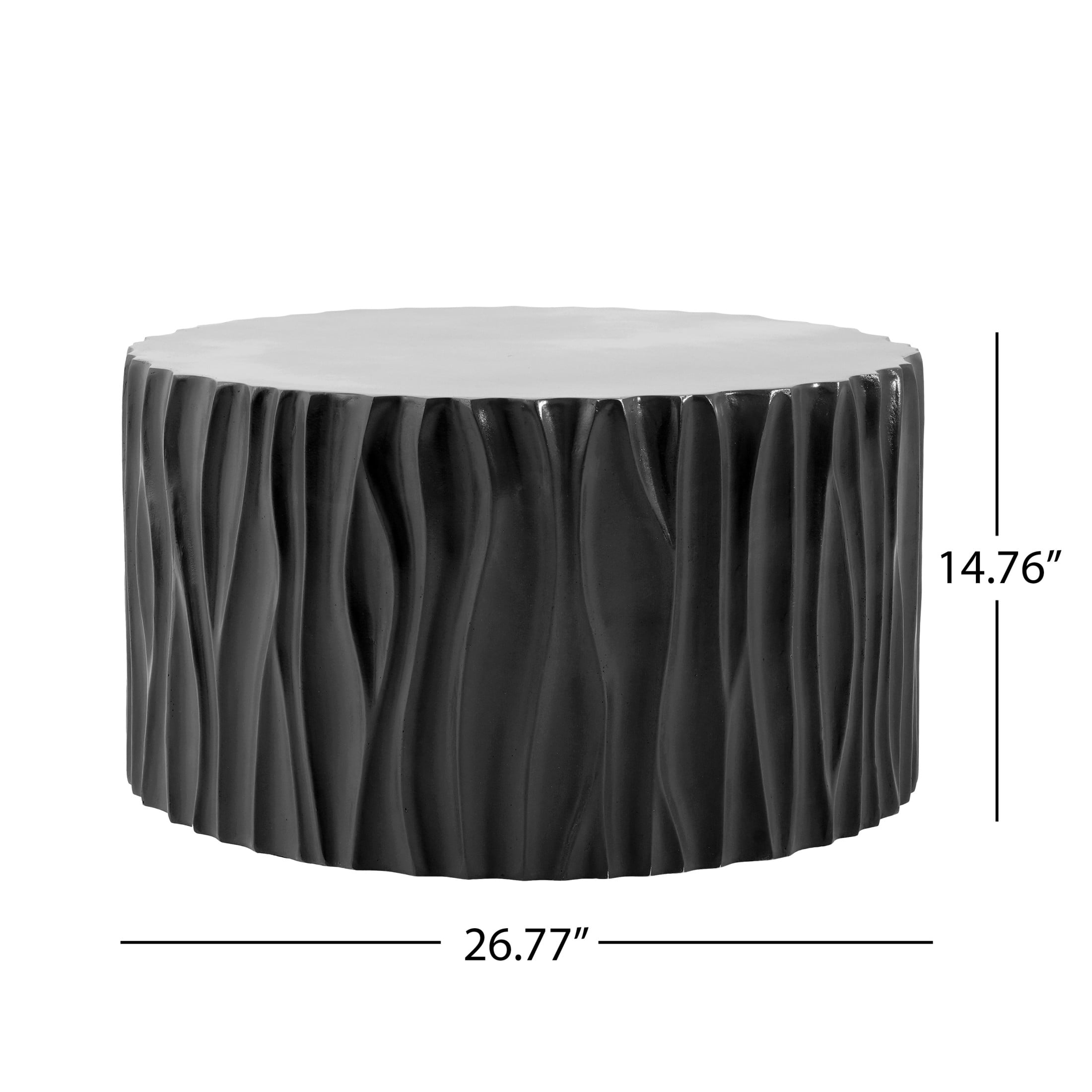 Christopher Knight Home 26.77" Round Outdoor/Indoor Coffee Table, Wavy Fluted MGO Design, Black