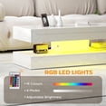 thumbnail image 3 of Modern White Marble-Effect Coffee Table with LED Lights & Storage | 47" Living Room Center Table with Drawers | Scratch-Resistant MDF & Particleboard, 3 of 7