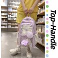 thumbnail image 4 of Kawaii Backpack Double Shoulder Bag with Cute Star Removable Pouch Small Clear Front Pocket Large Capacity Fits 16" Laptop Dopamine Colors Daypack (Pink), 4 of 7