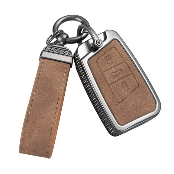 Compatible with VW Volkswagen Key Fob Cover with Leather Lanyard, Car Key Case Shell Protection for Volkswagen Tiguan Atlas Jetta Passat Golf Alltrack Smart Remote Control