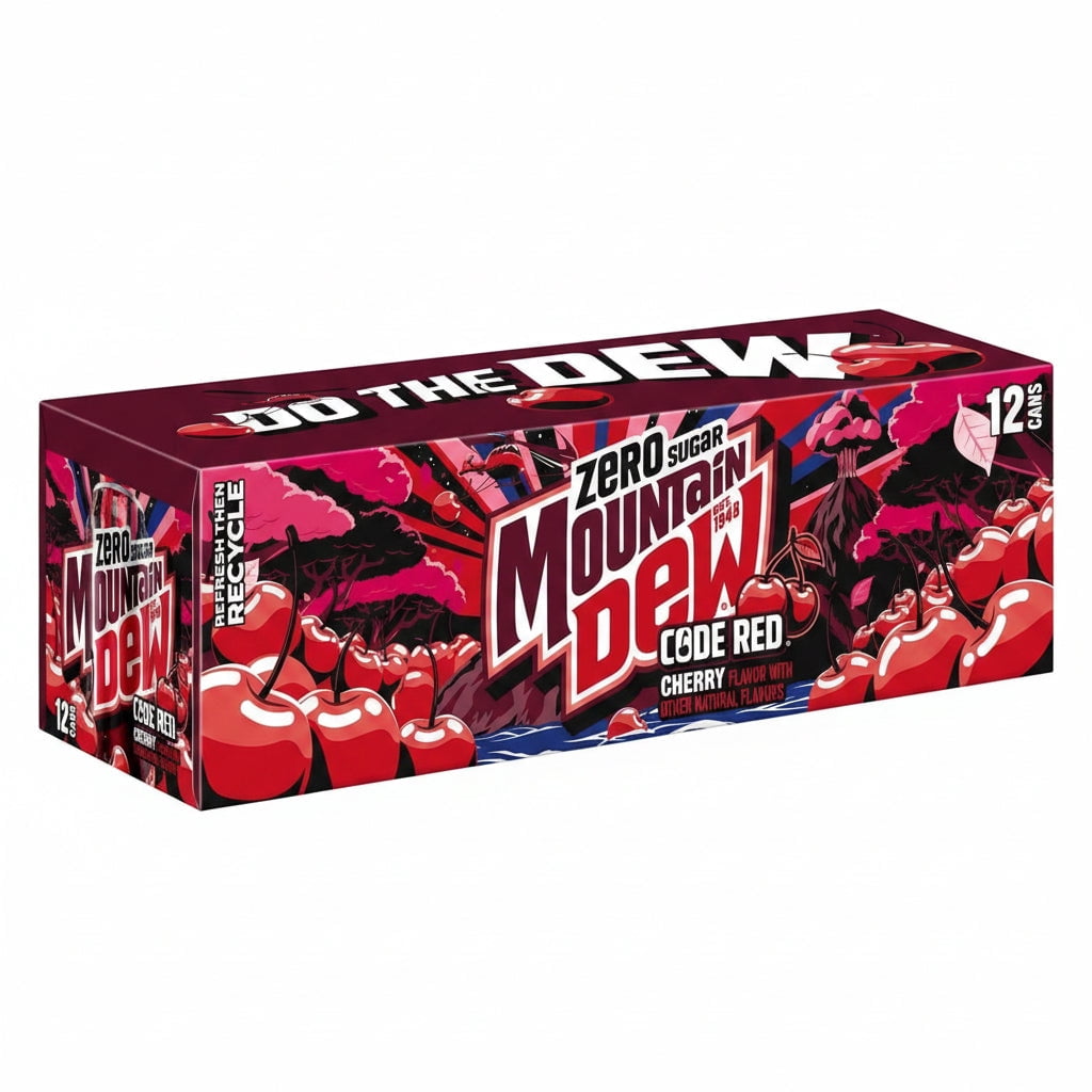 LUWEI Mountain Dew Code Red Zero, Cherry Flavor, 12 oz, 12 Cans