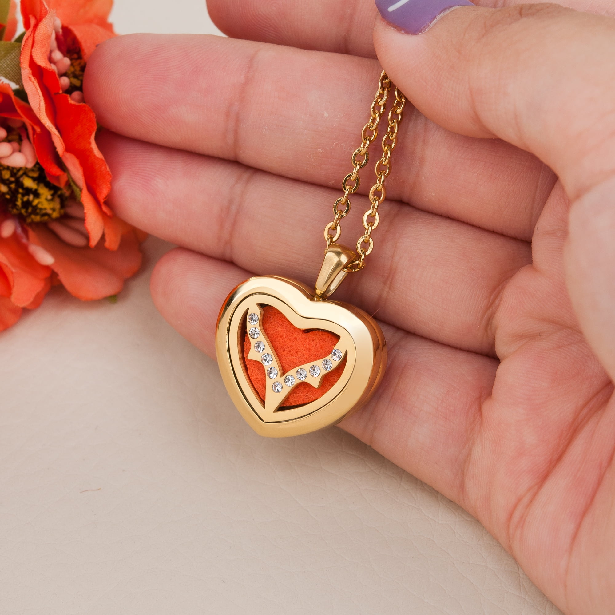 Anavia Aromatherapy Gift for Her Essential Oil Diffuser Necklace, Aromatherapy Necklace, Aromatherapy Oil Lockets, Diffuser Lockets, Aromatherapy Jewelry, Diffuser Jewelry, With Gifts Box-[Gold]