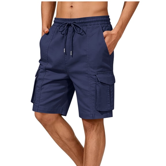 Mens Cargo Shorts Multi-Pockets Elastic Drawstring Waist Outdoor Fishing Hiking Short Pants Fathers Gifts