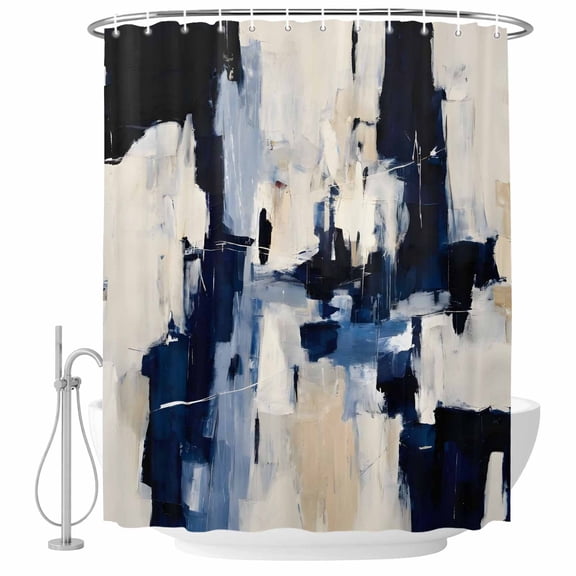 Abstract Art Shower Curtain Modern Navy Color Block Textural Waterproof Fabric Shower Curtain Set with 12 Hooks, Bathroom Curtains for Farmhouse Home Hotel Holiday Decor, 36" W x 72" L