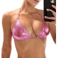 thumbnail image 1 of JuicyRose Women's Metallic Bikini Top - Halter Shiny Triangle Bralette Rave Tops Tie Side Swimsuit Bra, 1 of 6