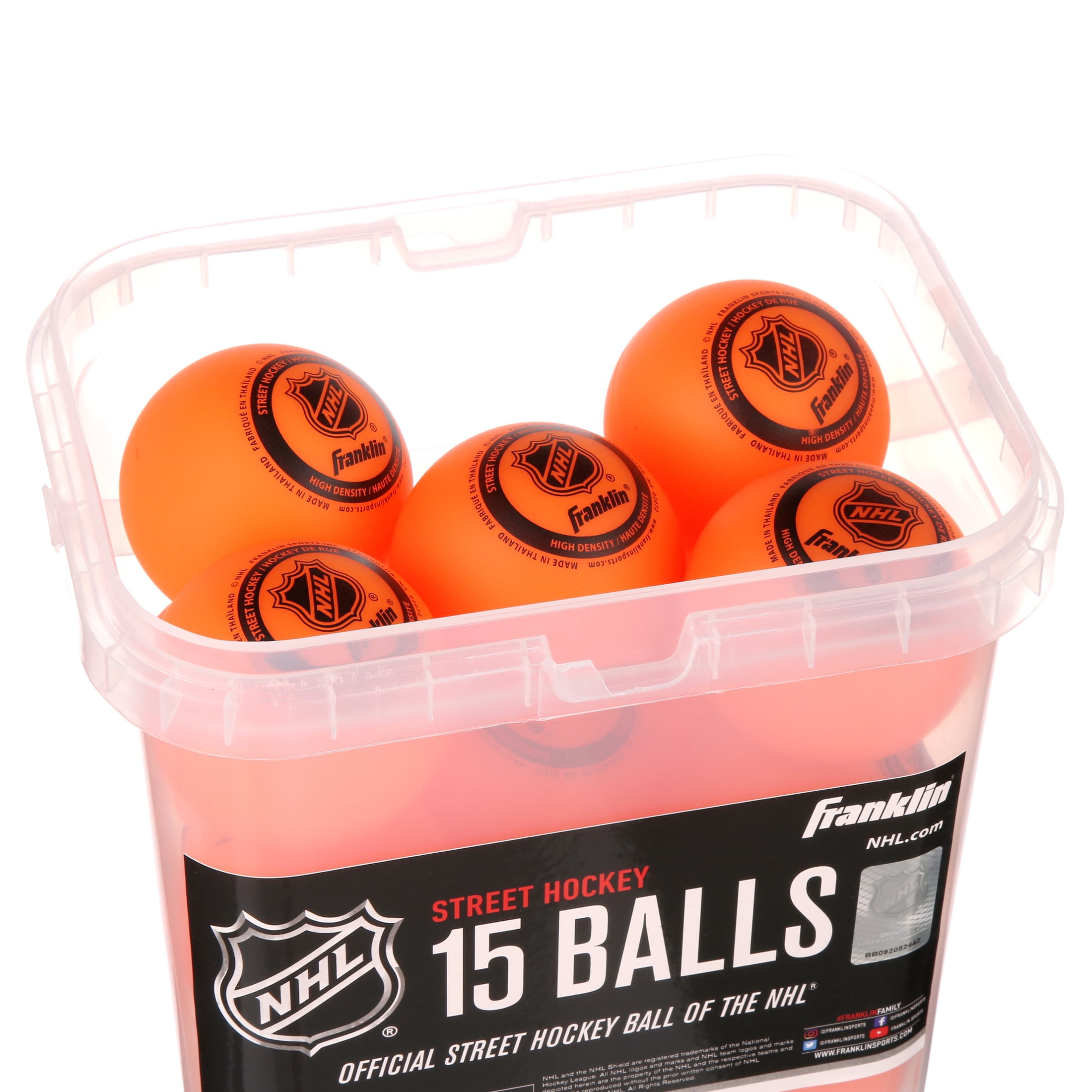 Franklin Sports NHL High-Density Street Hockey Ball Bucket - 15-Pack